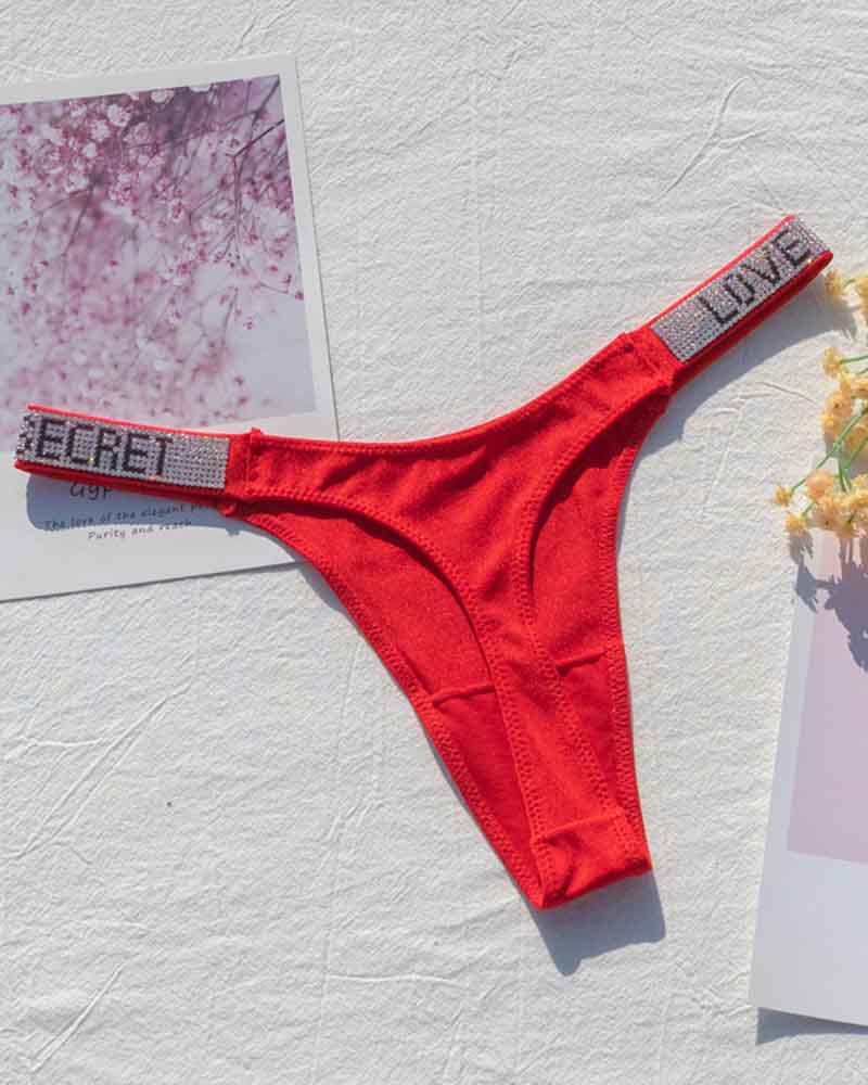 Sexy Low-Waisted Rhinestone Thong In Fine Shiny Fabrics