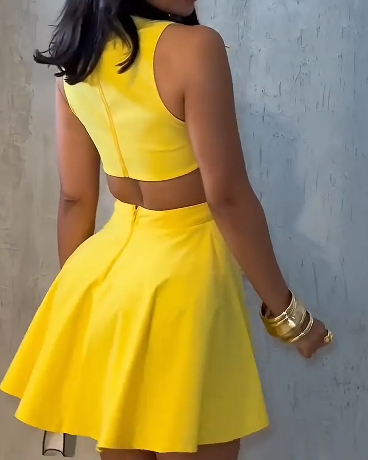 Ladies V-neck Metal Button Sleeveless Dress（Pre-Sale）