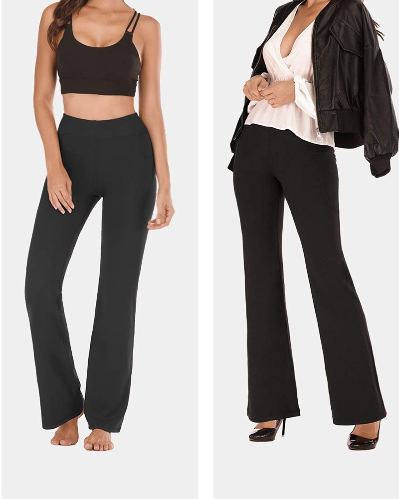 High Waisted Elastic Tummy Control Flared Yoga Pants