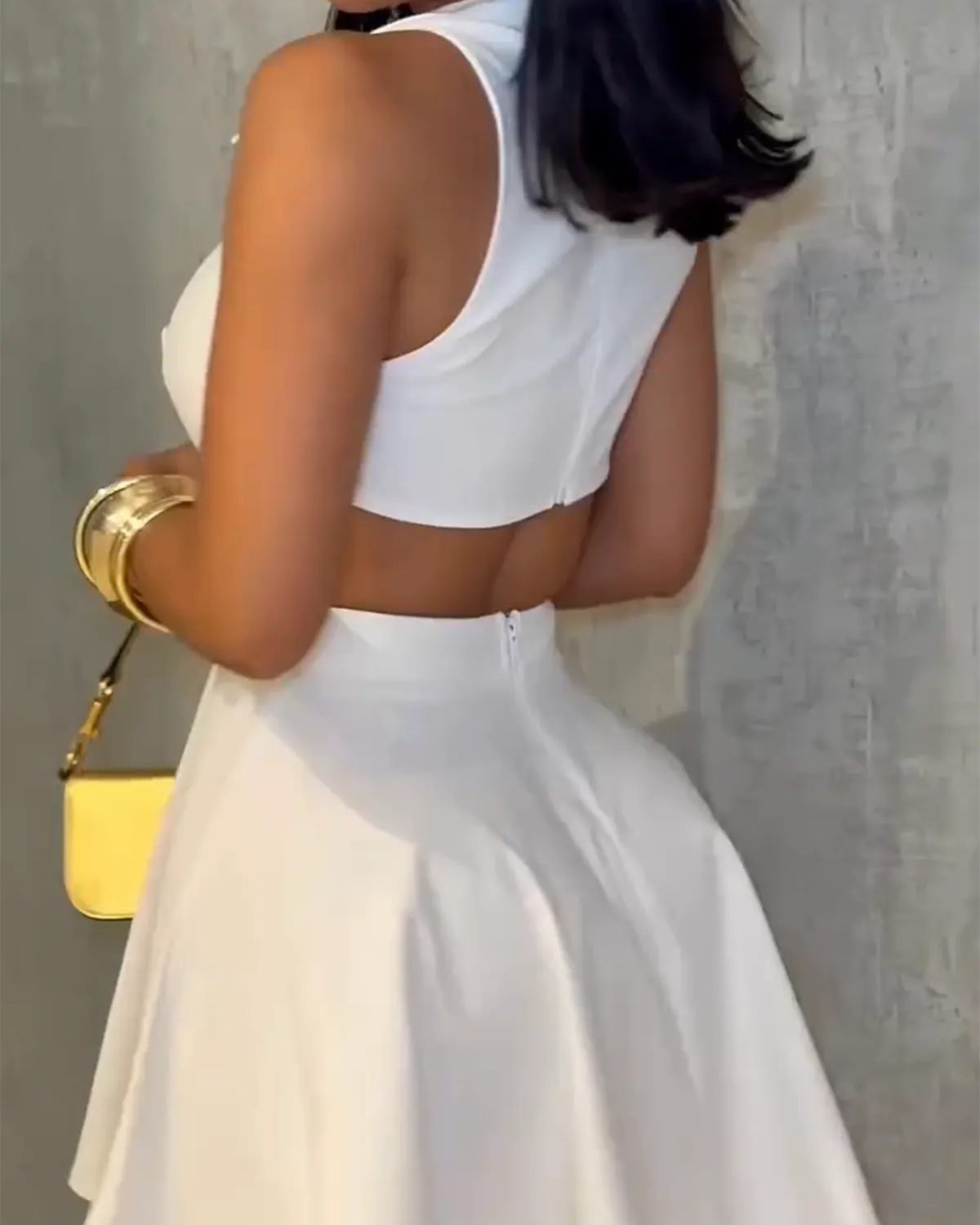 Ladies V-neck Metal Button Sleeveless Dress（Pre-Sale）