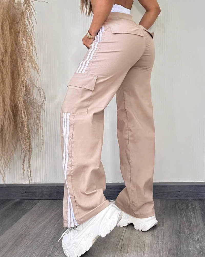 Casual Sportswear Wide-Leg Pants With Webbing