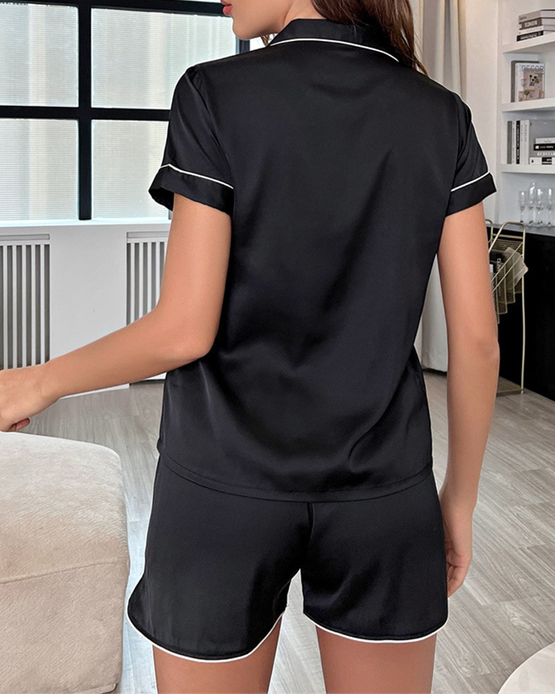 Love Embroidery Ice Silk Short-Sleeved Home Dress Set