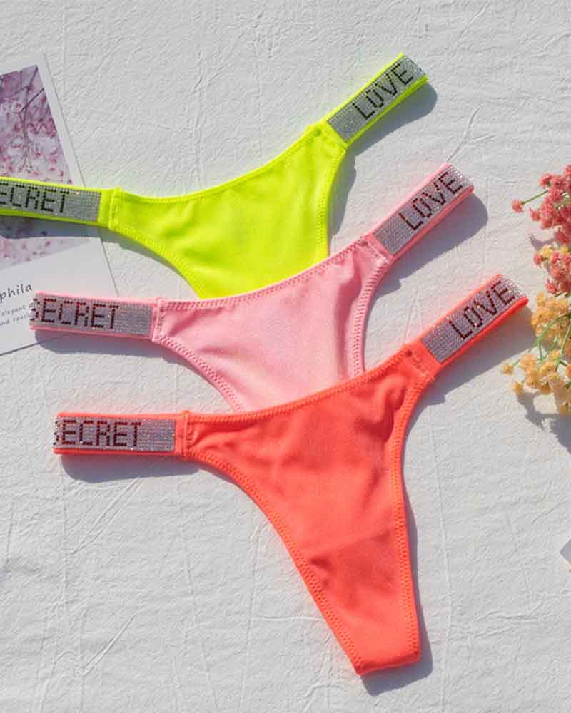 Sexy Low-Waisted Rhinestone Thong In Fine Shiny Fabrics