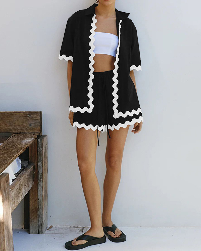 Wavy Colorblock Short Pajama Set