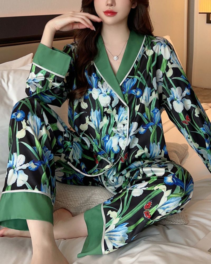 Ice Silk Printed Casual Pajamas