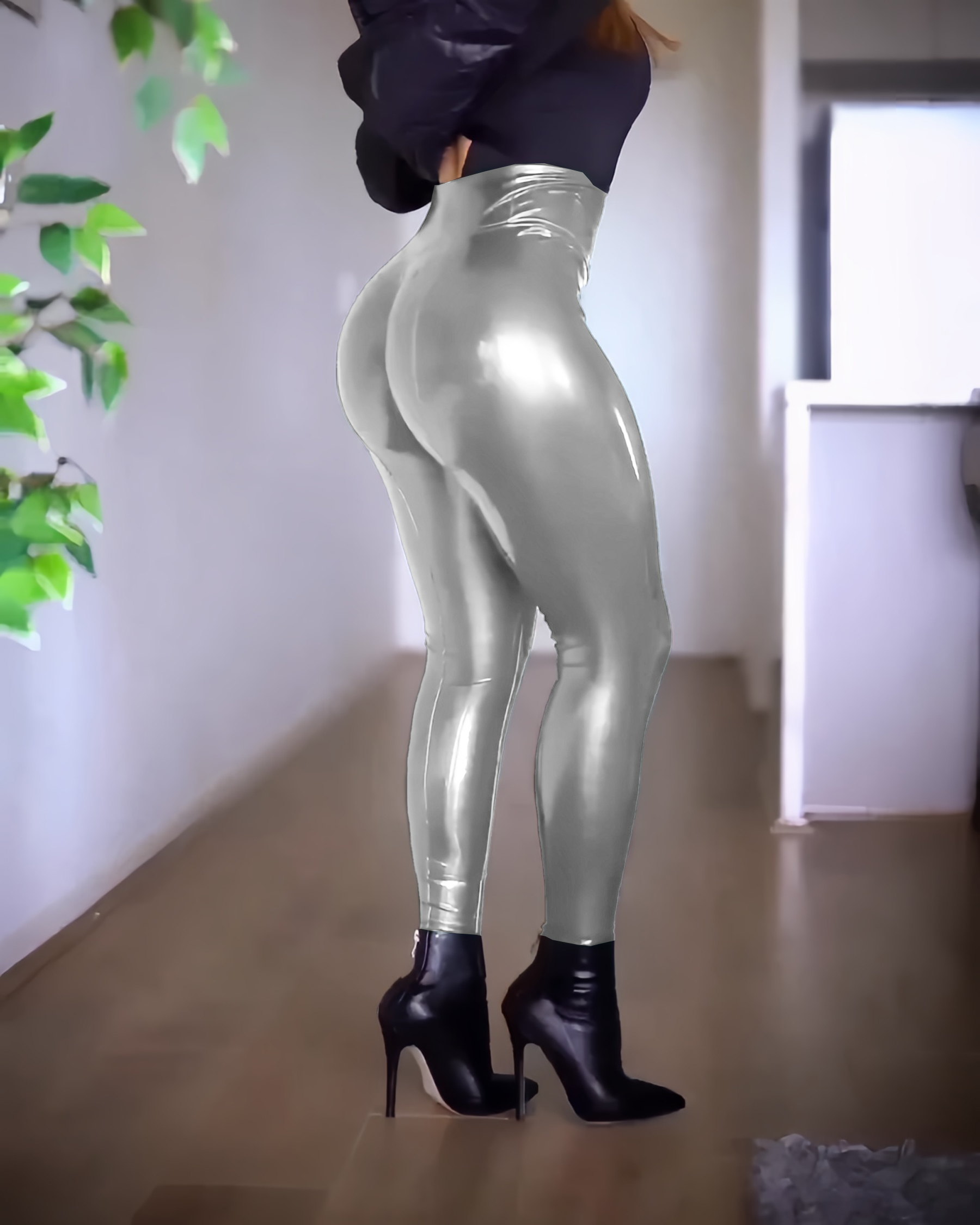 Footless Liquid Wet Look Shiny Metallic Stretch Leggings