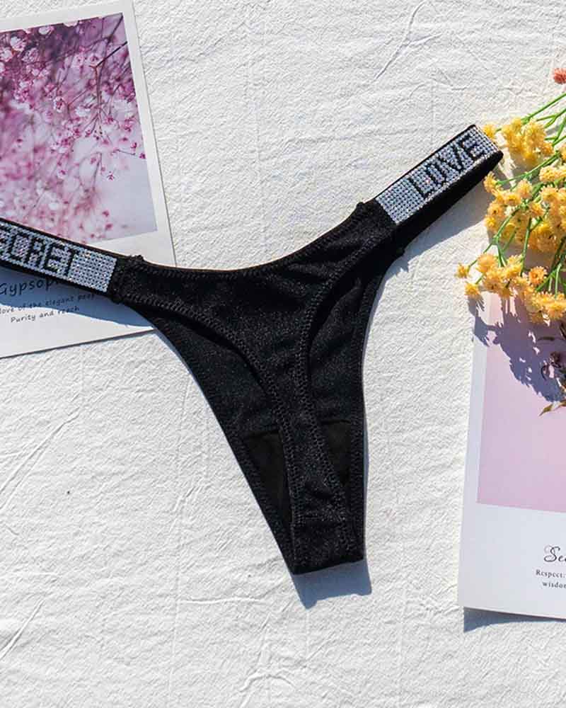 Sexy Low-Waisted Rhinestone Thong In Fine Shiny Fabrics